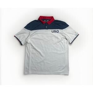 Adidas Climacool USA Gold Logo Red White Blue Golf Athletic Polo Shirt Men's L